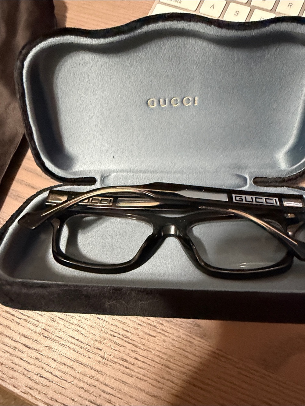 Gucci Black Gloss Rectangular Glasses with Logo Temples
